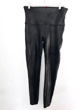 Spanx Women’s Black Faux Leather Pull On High Rise Shaping Leggings - 1X